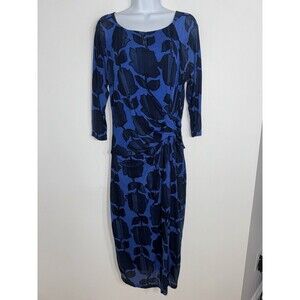 Boden Harper Blue Floral 3/4 Sleeve Ruched Dress Women 10 Long